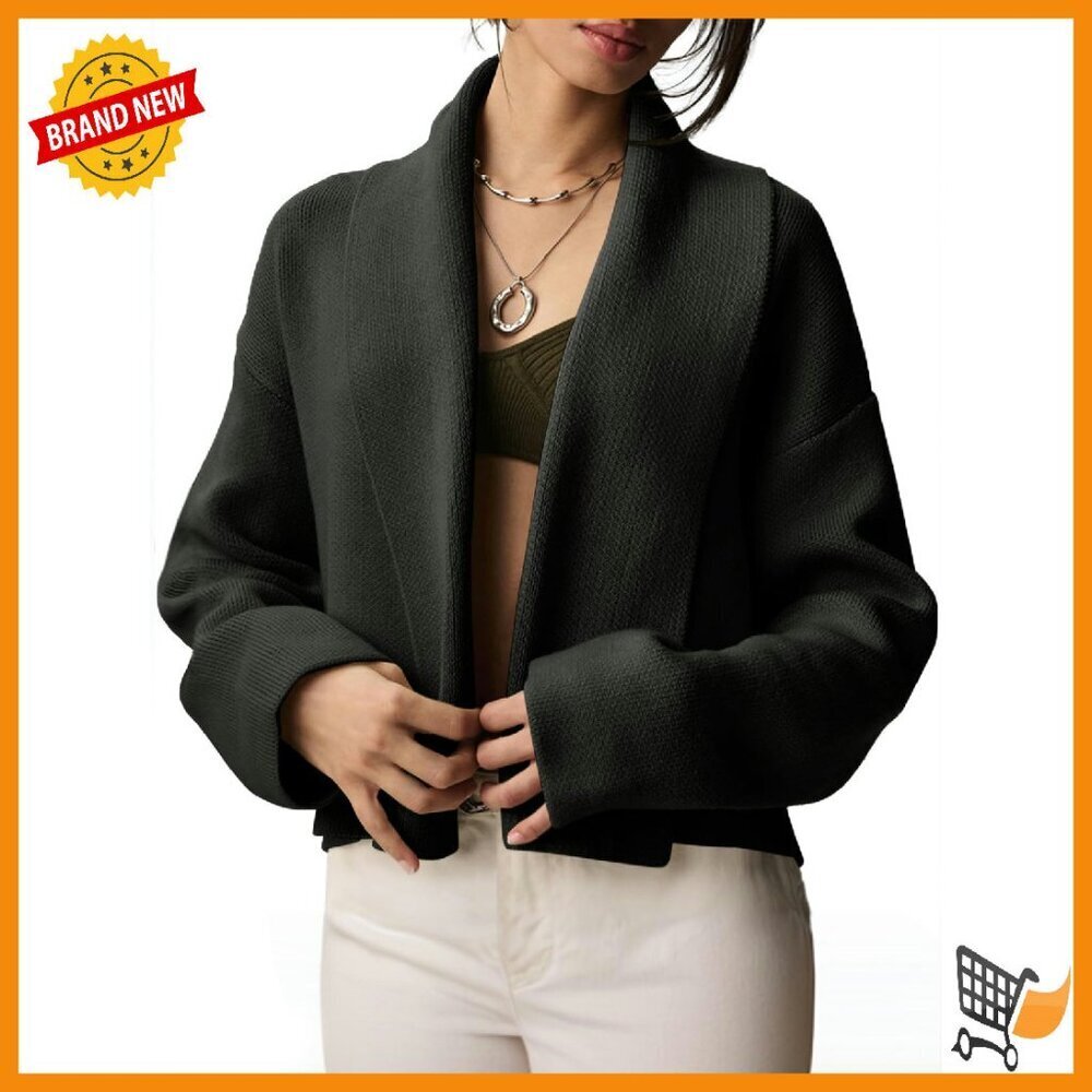 Cropped Cardigan Open Front Shawl Long Sleeve Sweater Jacket